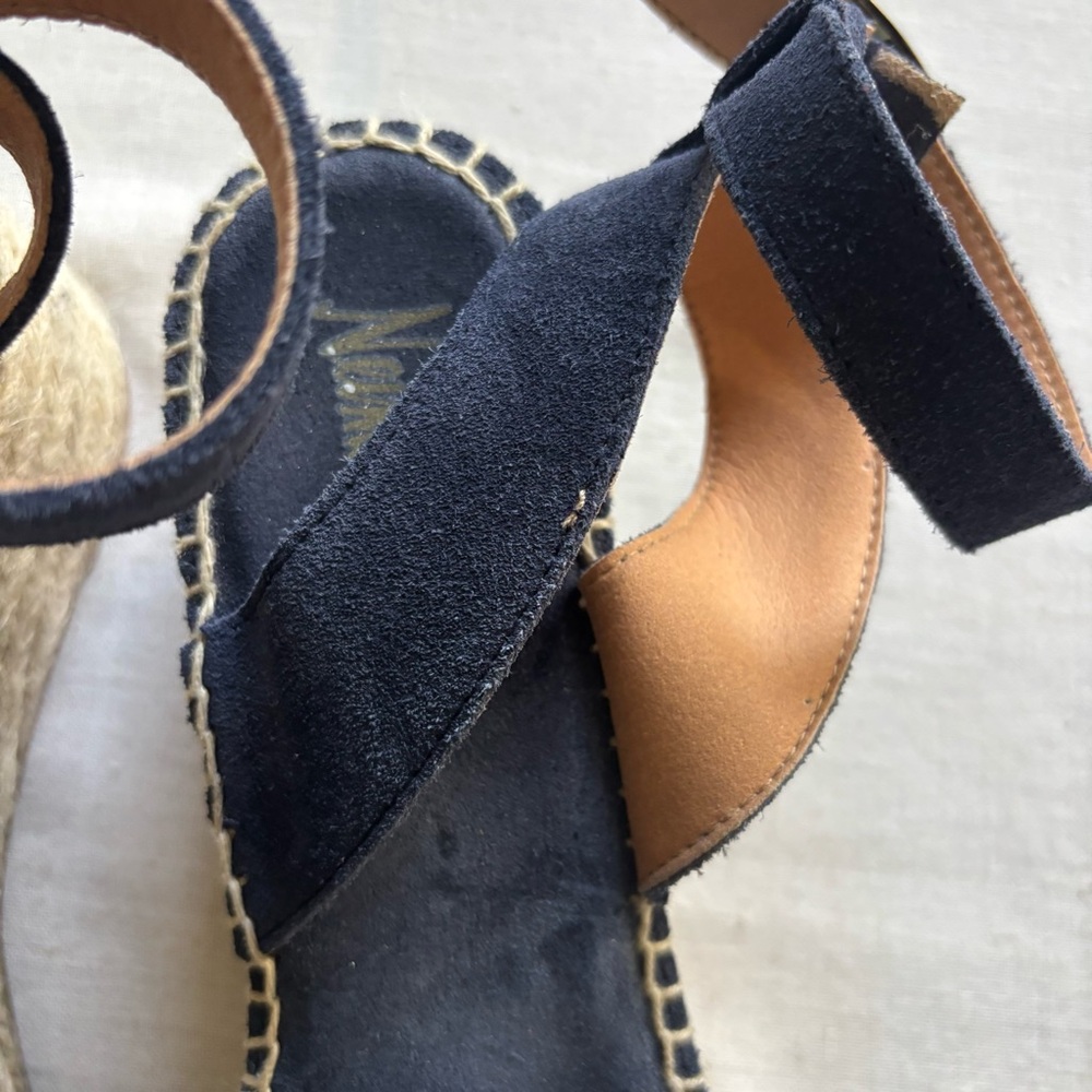 Neiman Marcus Blue Suede Espadrille Wedge Sandals Women’s 40 - Picture 7 of 11